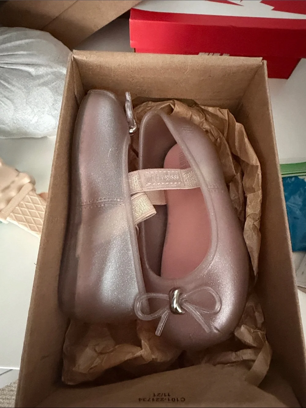 Mini Melissa Sparkly Rose Ballet Flats with Bow